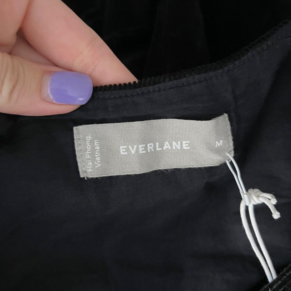 Everlane The Corduroy Black Puff Sleeve Cotton Blend Babydoll Mini Dress Medium - Picture 10 of 12